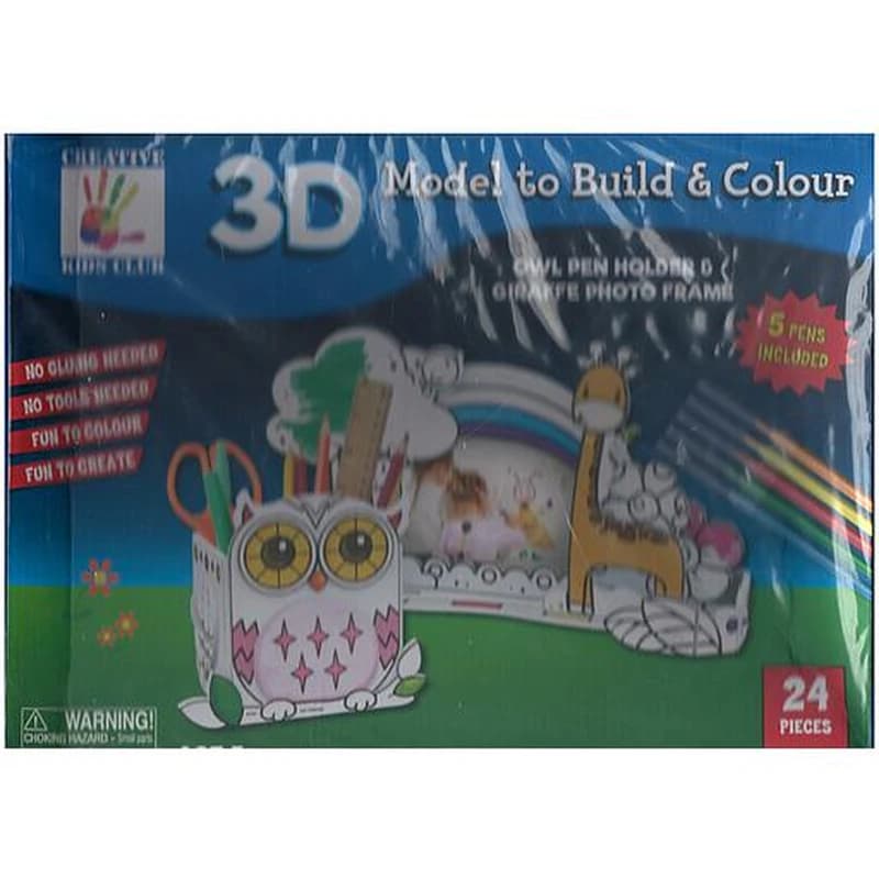 3D MODEL TO BUILD & COLOUR - OWL PEN HOLDER & GIRAFFE PHOTO FRAME 24 pieces