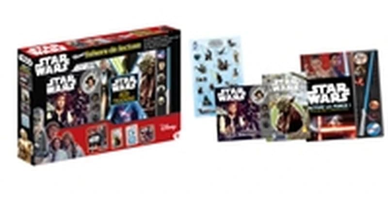 Star wars : mon coffret trésors de lecture : un livre musical 4 sons, un grand livre musical sabre laser, un livre cherche et trouve, une planche de stickers