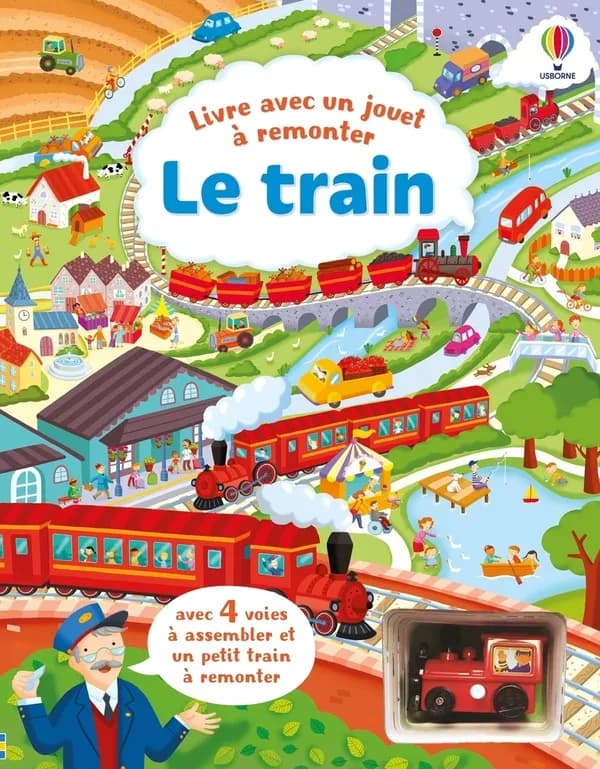 Le train : livre avec un jouet à remonter : avec 4 voies à assembler et un petit train à remonter