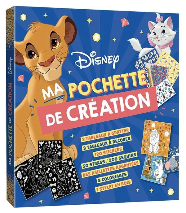 Ma pochette de création : Disney : 3 tableaux à gratter, 3 tableaux à décorer, 120 stickers, 50 strass