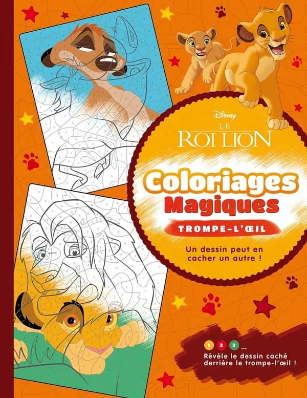 Coloriages magiques Trompe l'oeil Le Roi lion : Un dessin peut en cacher un autre ! Révèle le dessin grâce au code couleurs ! : [AfficheAlbum à colorier]