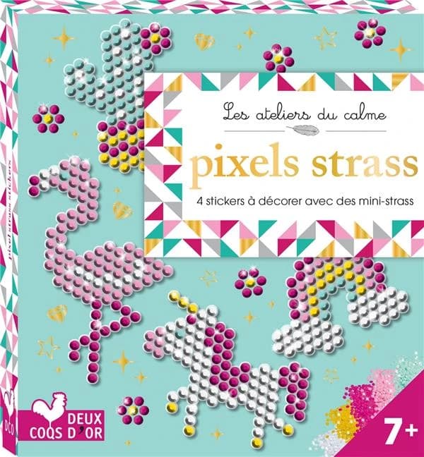 Pixels strass : mini boîte avec accessoires : 4 stickers à décorer avec des mini-strass : [Album à colorier]