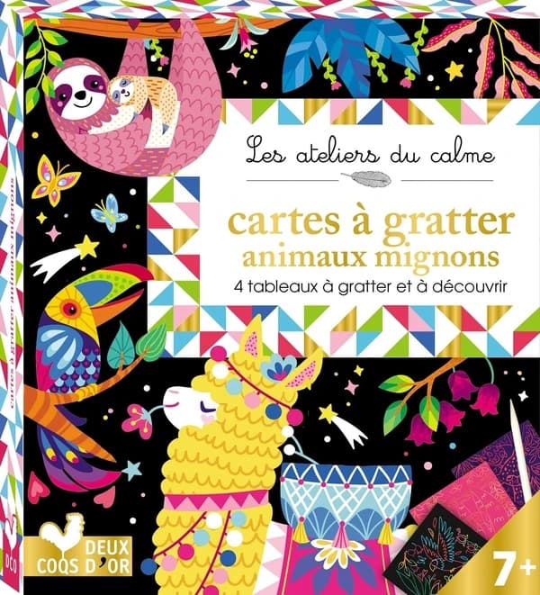 Cartes à gratter : animaux mignons : 4 tableaux à gratter et à découvrir! : [Album à colorier]