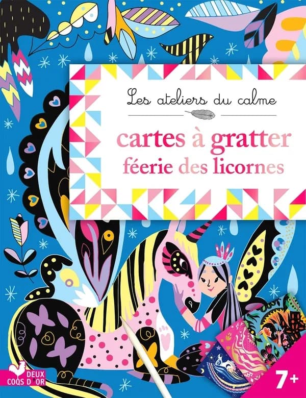 Cartes à gratter féérie licornes ; pochette avec accessoires