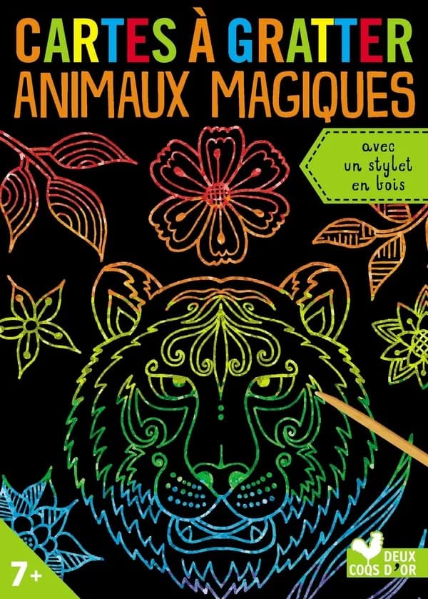 Mes cartes à gratter : animaux magiques : Avec un stylet en bois : [Album à colorier]