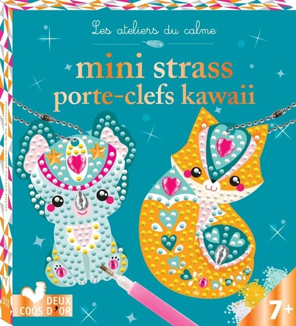 Mini strass porte-clefs kawai : Avec 1 planche, 2 chaînettes, 1 stylet, 1 carré de cire, des strass et plus de 400 mini-strass