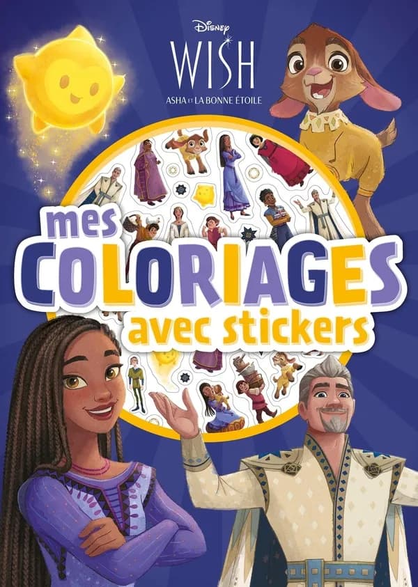 Mes coloriages avec stickers : Wish, Asha et la bonne étoile : Disney : [Autocollant]