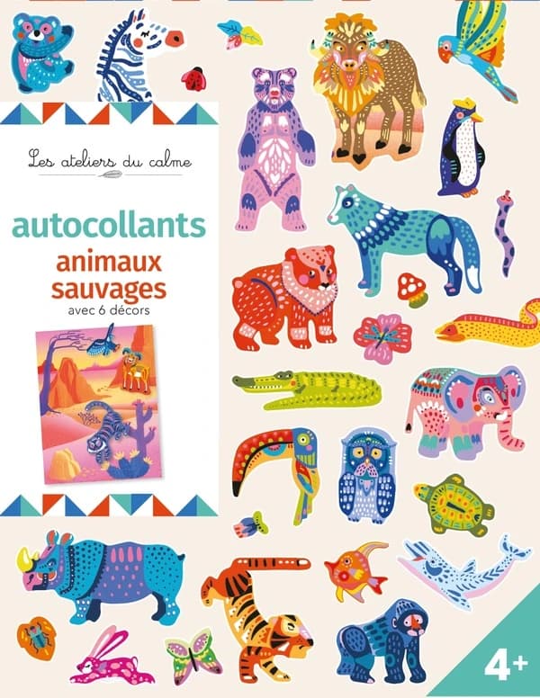 Autocollants animaux sauvages : avec 6 décors : 4 ans et plus : [Autocollant]