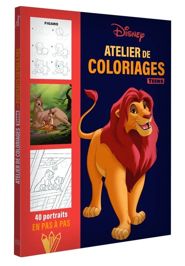 Atelier de coloriages teens : 4 portraits en pas à pas : Disney : [Album à colorier]