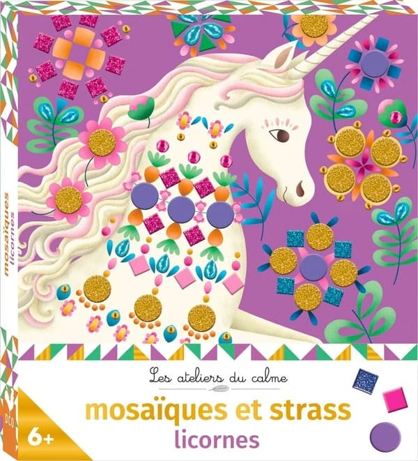Strass et mosaiques licornes : mini boîte avec accessoires : les ateliers du calme : [Autocollant]