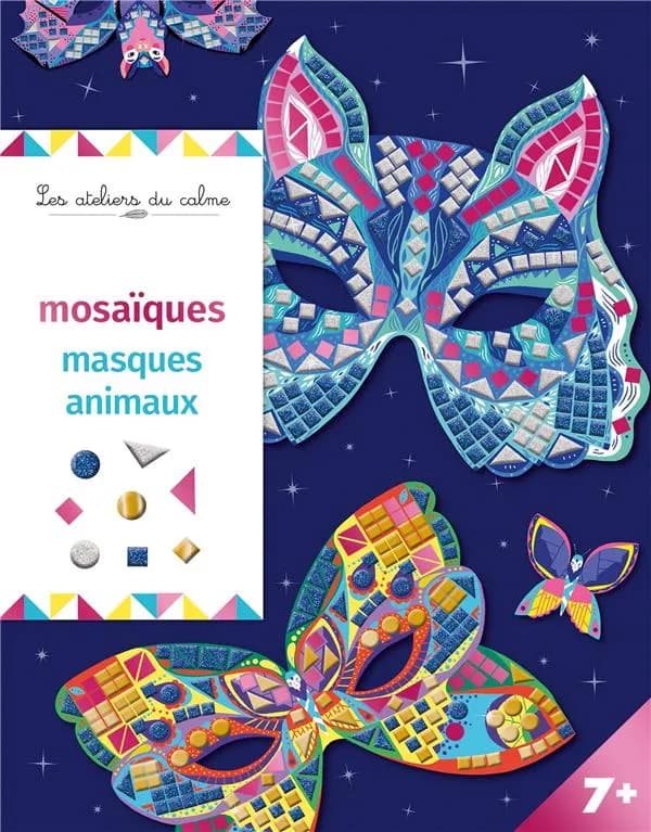Mosaïques masques animaux : pochette avec accessoires : les ateliers du calme : 7 ans et plus : [Autocollant]