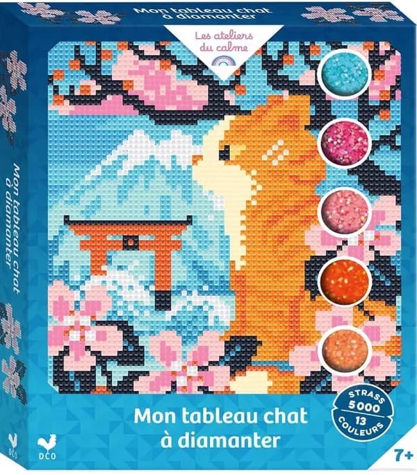 Mon tableau chat à diamanter : Avec plus de 5 000 strass de 13 couleurs différentes, 1 ficelle pour accrocher ton tableau au mur, 1 stylet à strass, 1 coupelle et 1 carré de cire