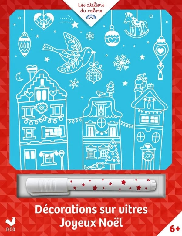 Décorations sur vitres Joyeux Noël : Avec 1 poster géant, 1 affiche, 6 petits posters, 1 pochoir et 1 feutre craie