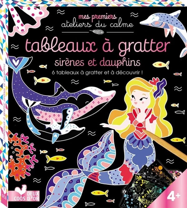 Tableaux à gratter ; sirènes et dauphins ; 6 tableaux à gratter et à découvrir !
