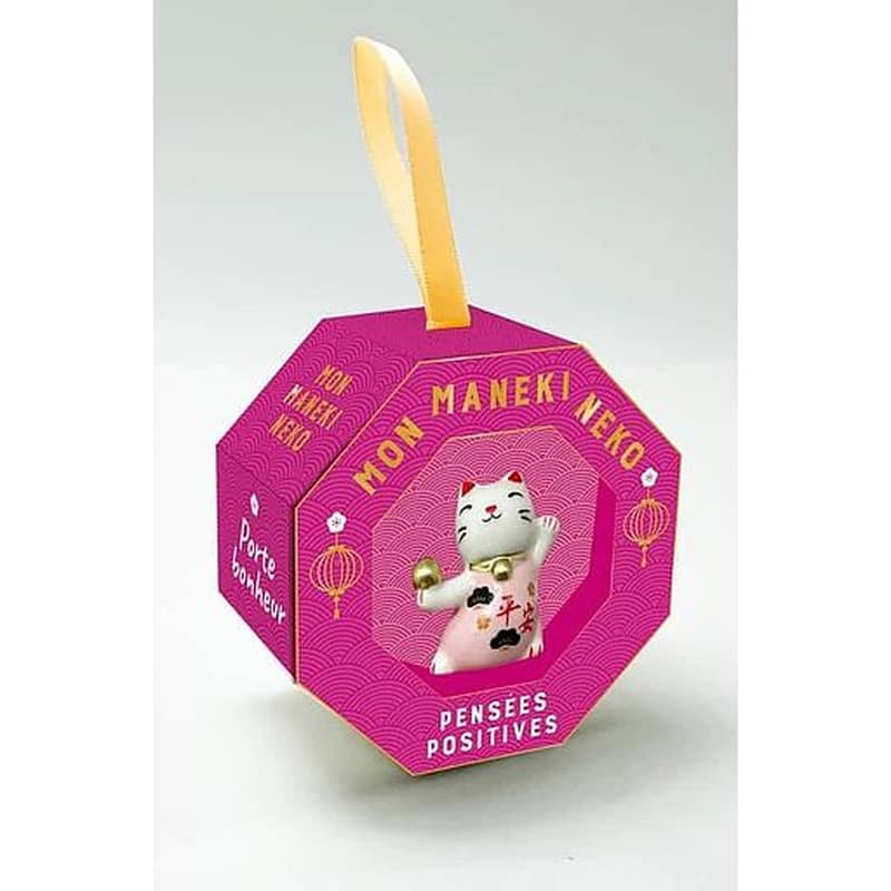 Mon maneki-neko porte-bonheur Pensées positives : Coffret avec 1 chat porte-bonheur en céramique et son pochon