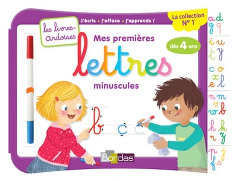 MES PREMIERES LETTRES MINUSCULES AVEC 1 FEUTRE EFFACABLE 2 COULEURS - LES LIVRES-ARDOISES