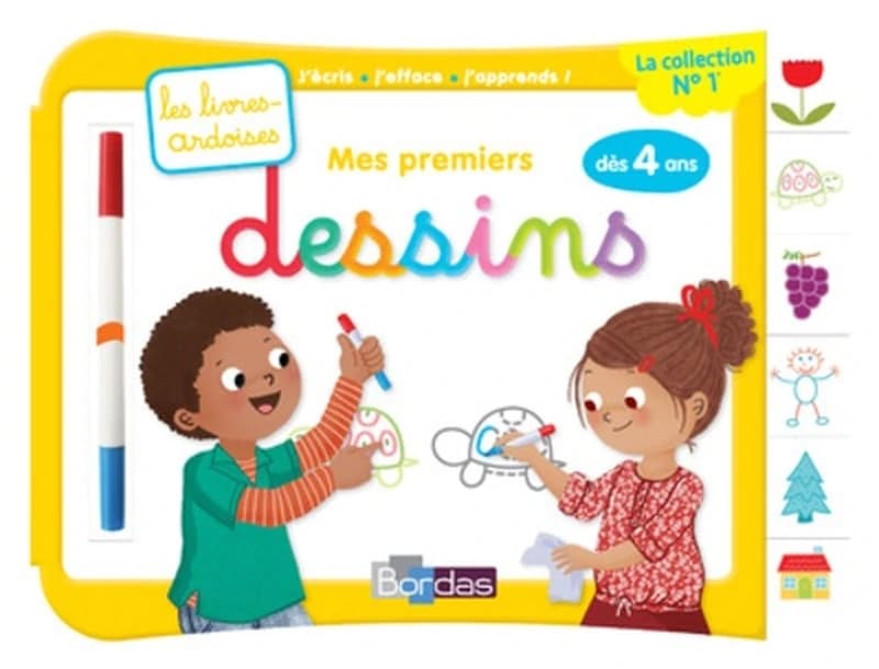 MES PREMIERS DESSINS DES 4 ANS AVEC 1 FEUTRE EFFACABLE 2 COULEURS - LES LIVRES-ARDOISES