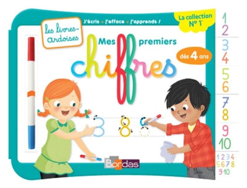 MES PREMIERS CHIFFRES AVEC 1 FEUTRE EFFACABLE 2 COULEURS - LES LIVRES-ARDOISES