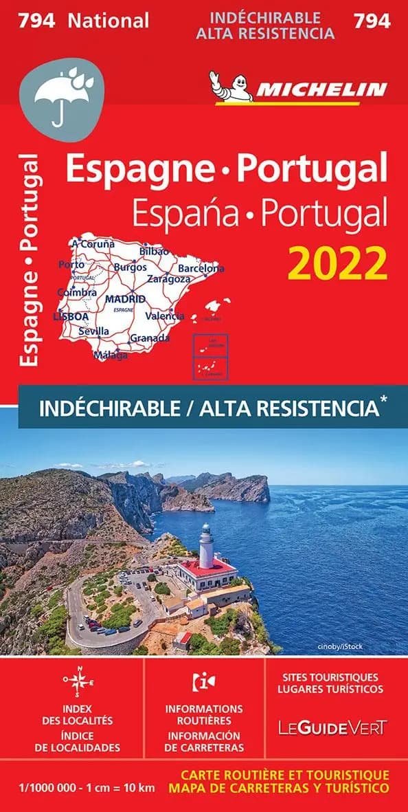 Espagne, Portugal : 2022 : indéchirable (Éd. 17.1) [réalisé et publié par] Michelin, cartes et guides : España - Portugal : 2022 : alta resistencia