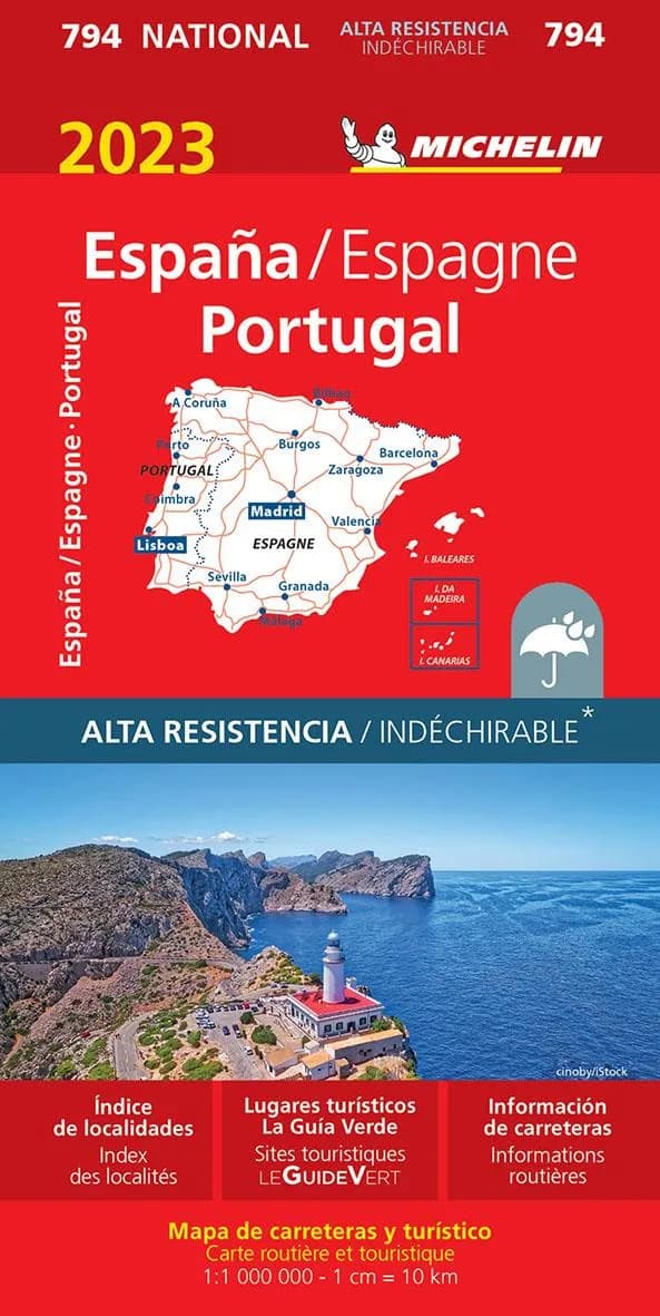 Espagne, Portugal : 2023 : indéchirable (Éd. 18.1) [réalisé et publié par] Michelin, cartes et guides : España - Portugal : 2023 : alta resistencia