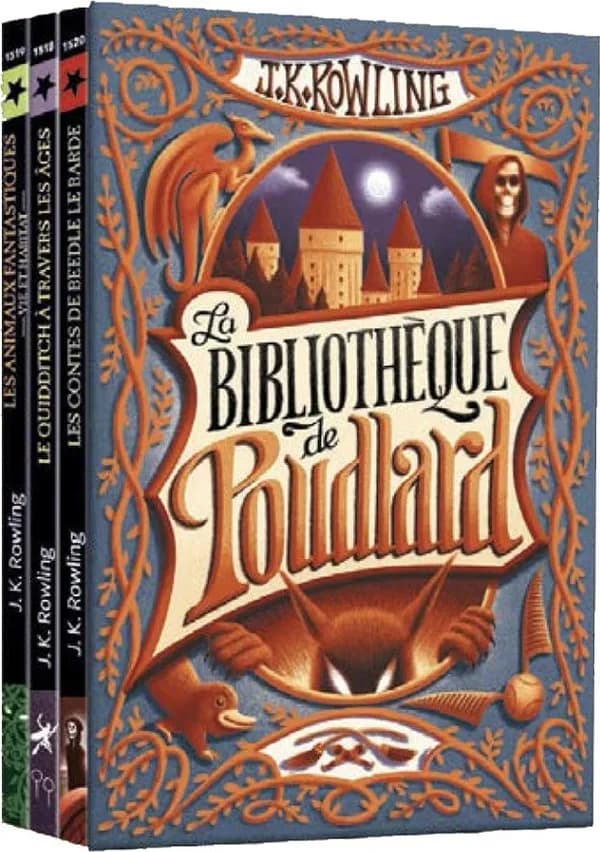 La bibliothèque de Poudlard ; le quidditch à travers les âges, les animaux fantastiques, les contes de Beedle le Barde