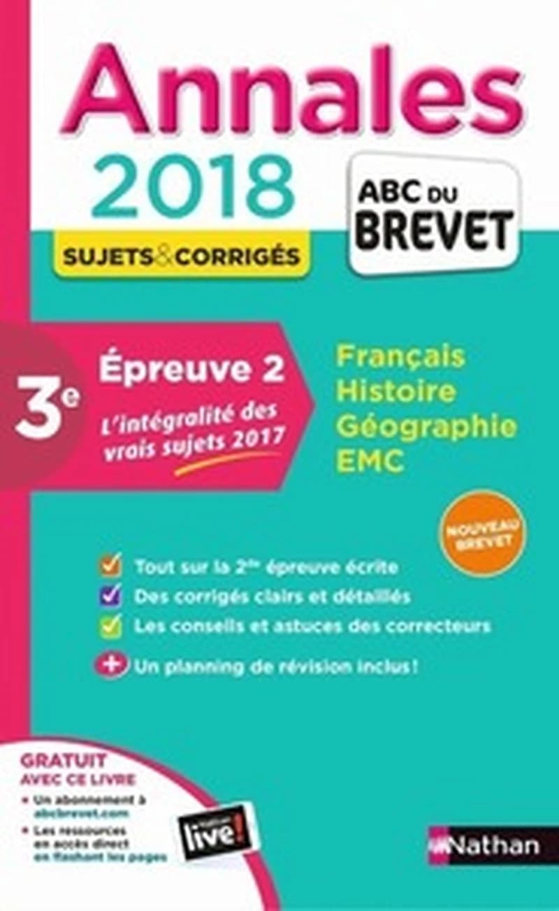 MAXI ANNALES 2018 - 2EME EPREUVE ECRITE BREVET - NUMERO 33 - CORRIGES - 2018