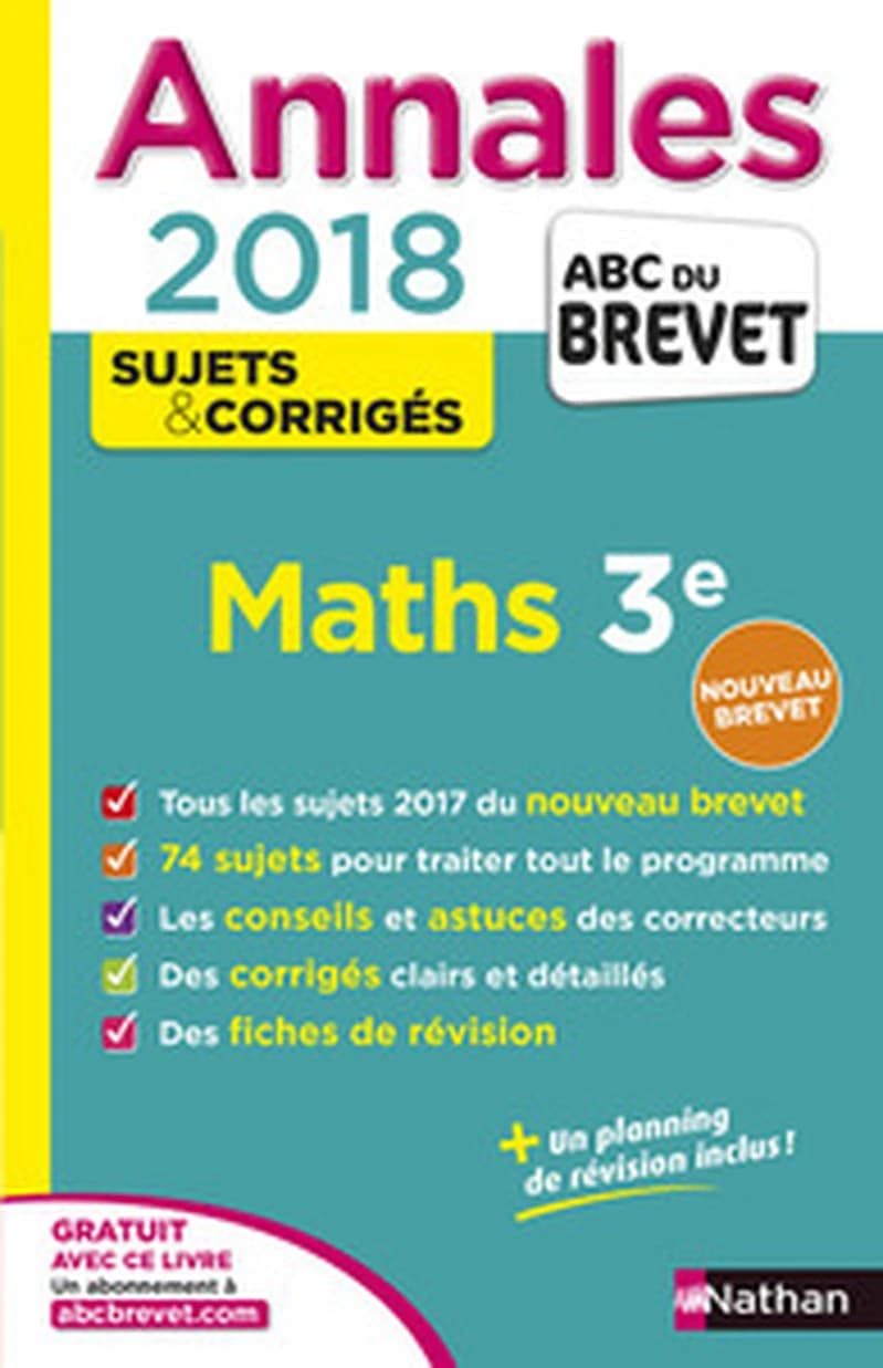 ANNALES BREVET - MATHS 3E - CORRIGES - 2018