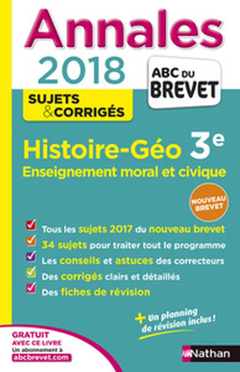 ANNALES BREVET - HISTOIRE GEO 3E - EMC - 2018