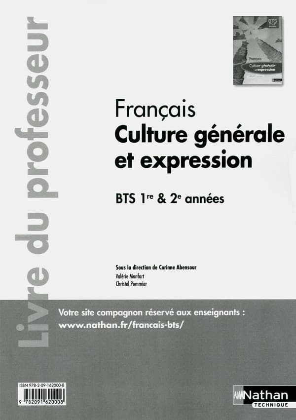 Français ; culture générale et expression ; BTS ; livre du professeur (édition 2012)