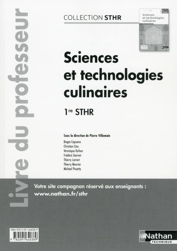Sciences et technologies culinaires ; 1ère STHR ; livre du professeur (édition 2016)