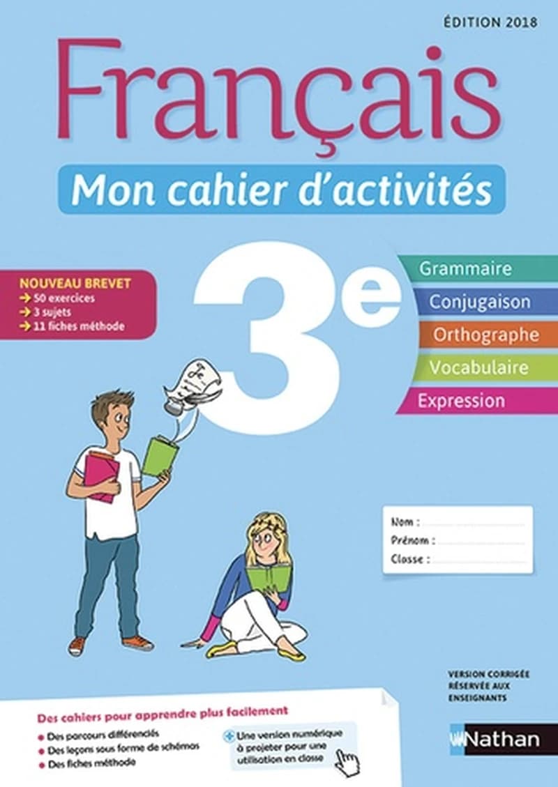 Français : mon cahier d'activités 3e : programme 2016