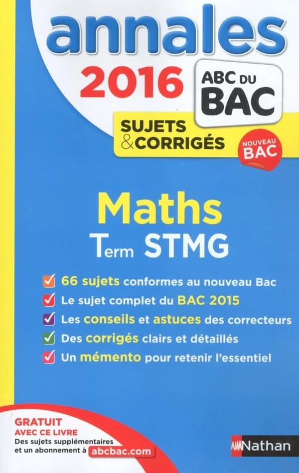 Annales ABC du bac ; sujets non corrigés : 2016 ; maths ; Term STMG