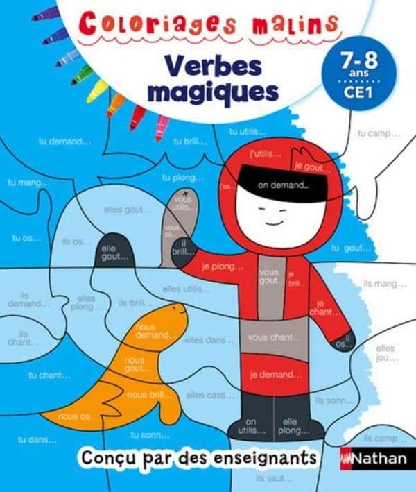 Coloriages malins : Verbes magiques : CE1 - Conçu par des enseignants : [Album à colorier]