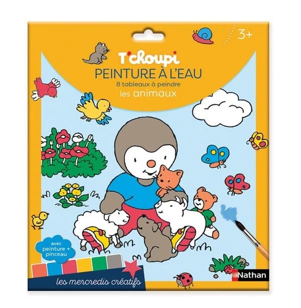 Les mercredis de T'choupi : peinture à l'eau, 8 tableaux à peindre sur le thème des animaux : dès 3 ans : [Album à colorier]