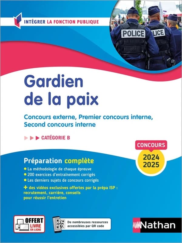 Gardien de la paix : concours externe, premier concours interne, second concours interne : policier adjoint, gendarme adjoint volontaire, cadet de la République : concours 2024-2025, catégorie B