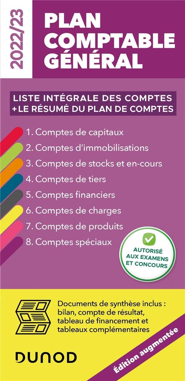 Plan comptable général : liste intégrale de comptes + le résumé du plan de comptes... : autorisé aux examens et concours (Éd. augmentée, 2022-23, conforme au dernier règlement 2021 de l'ANC)