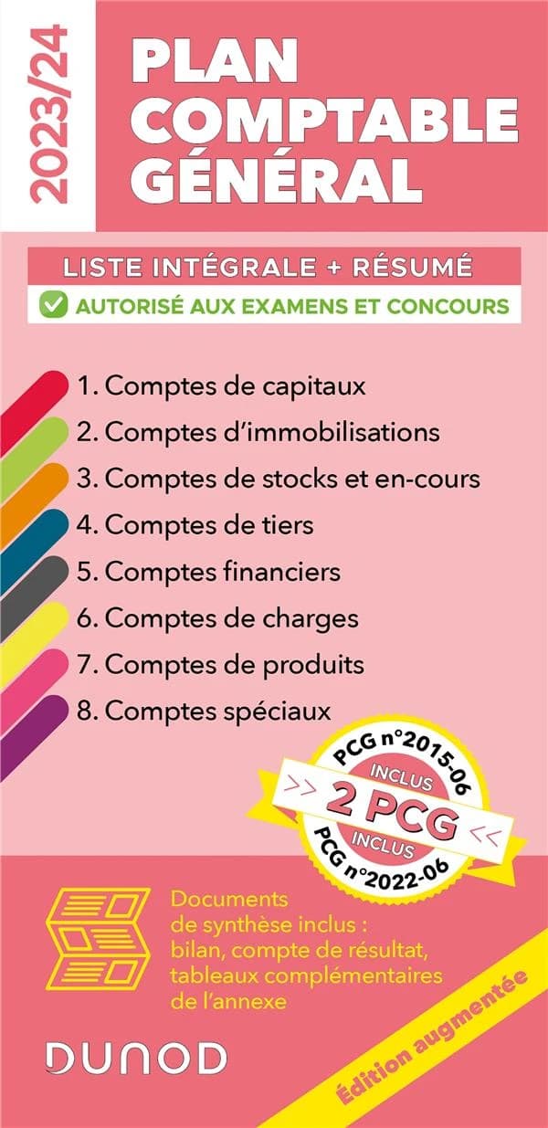Plan comptable général : liste intégrale + résumé : autorisé aux examens et concours... ([Éd.] 2023-24, augmentée du PCG n° 2015-06 et PCG n° 2022-06)
