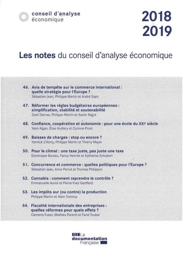 Les notes du Conseil économique : 2018-2019