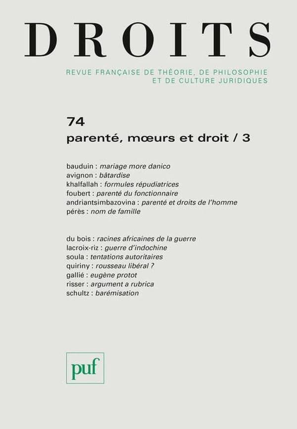 Revue Droits n.74 : parenté, moeurs et droit
