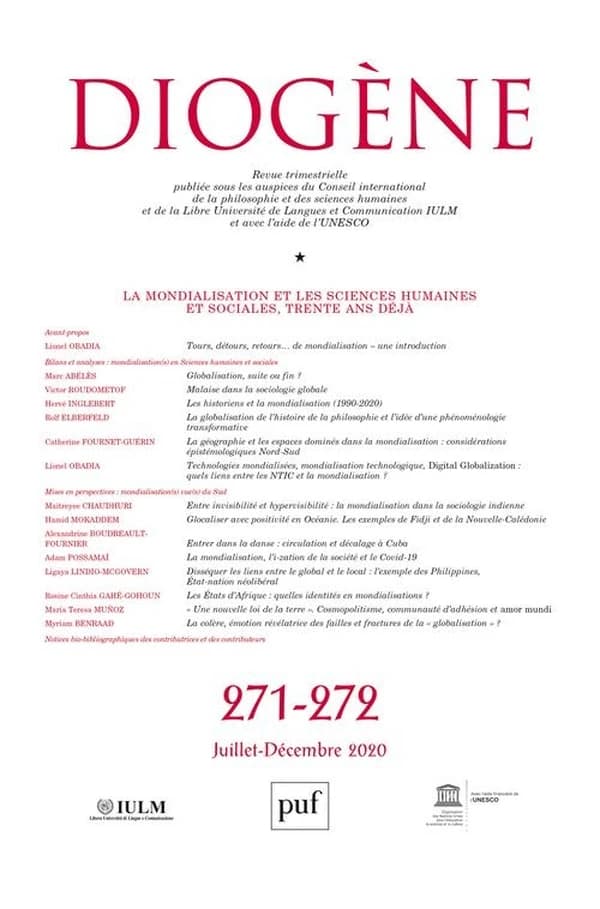 REVUE DIOGENE n.271 : la mondialisation et les sciences humaines et sociales, trente ans déjà (édition 2020)