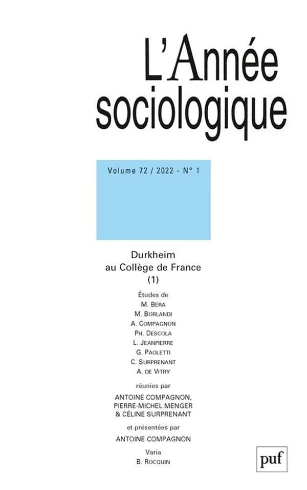 Revue L'Année sociologique n.72 : Durkheim au Collège de France (édition 2022)