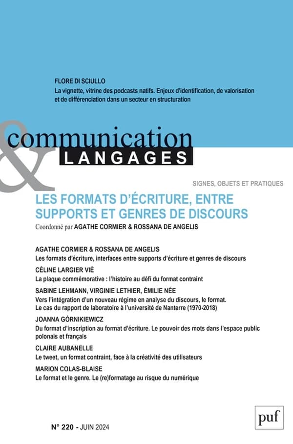 Les formats d'écriture, entre supports et generes de discours (édition 2024)