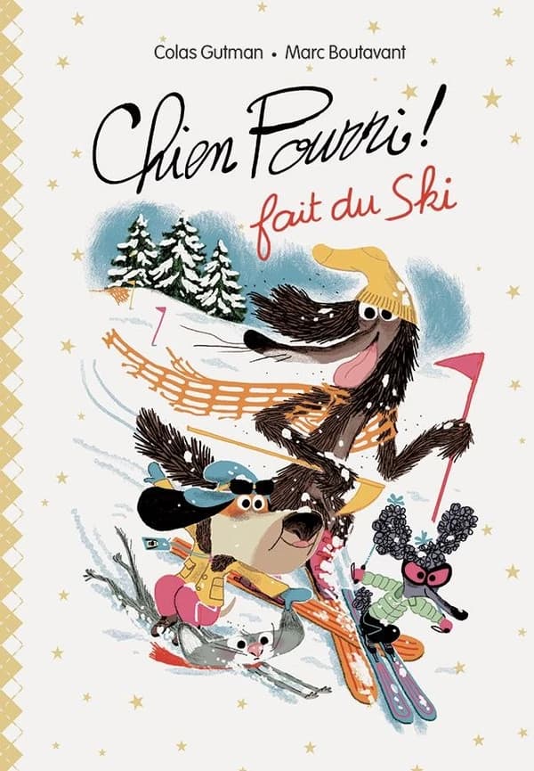 Chien pourri fait du ski