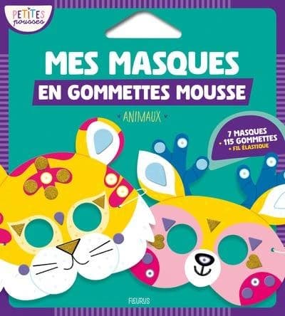 Mes masques en gommettes mousse Animaux : Coffret avec 7 masques, 115 gommettes et du fil élastique