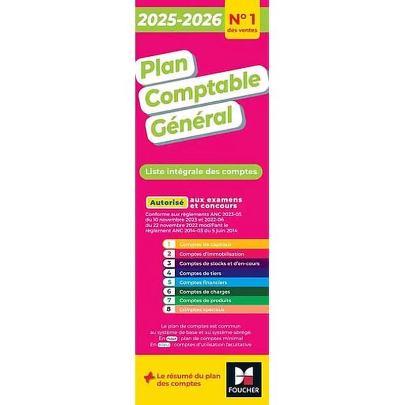 Plan comptable général : autorisé aux examens et concours... : liste intégrale des comptes ([Éd.] 2025-2026, conforme au règlement ANC 2023-05 du 10 novembre 2023 et 2022-06 du 22 novembre 2022 modifiant le règlement ANC 2014-03 du 5 juin 2014)