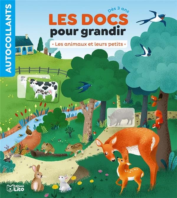 Les docs pour grandir : les animaux et leurs petits : autocollants : dès 3 ans : [Autocollant]