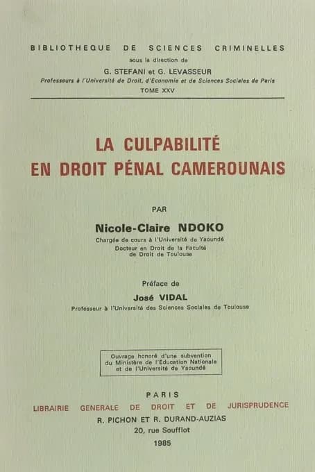 La Culpabilité en droit pénal camerounais