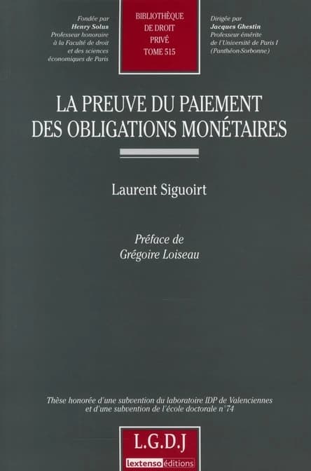 La preuve du paiement des obligations monétaires