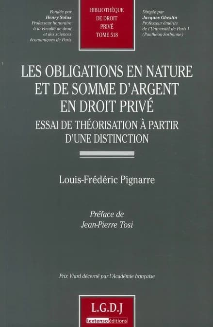 Les obligations en nature et de somme d'argent en droit privé : essai de théorisation à partir d'une distinction