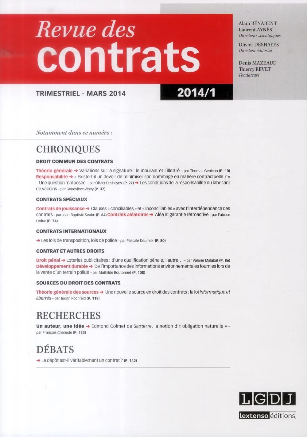 Revue des contrats n.1 : 2014